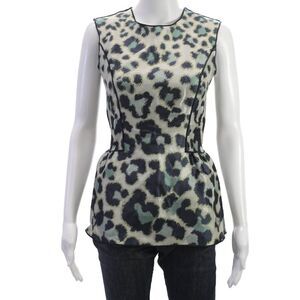 Derek Lam Women Basic Silk Animal Print Sleeveless Round Neck Zip Blouse Size 0